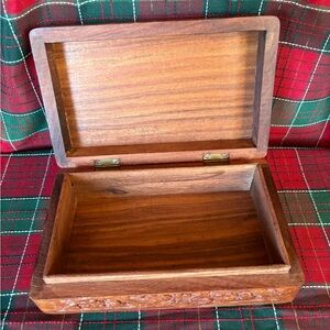 Unbranded Wood Box Hand-Carved for Jewelry or Trinkets-Floral Carvings on Lid